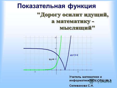 Показательная функция Учитель математики и информатики МОУ СОШ 3 Селиванова С.Н.