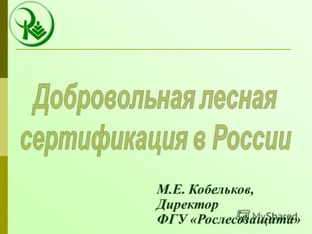 М.Е. Кобельков, Директор ФГУ «Рослесозащита». Создание условий для экологически обоснованного, экономически выгодного, социально ответственного лесоуправления.