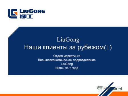 LiuGong Наши клиенты за рубежом (1) Отдел маркетинга Внешнеэкономическое подразделение LiuGong Июнь 2007 года.