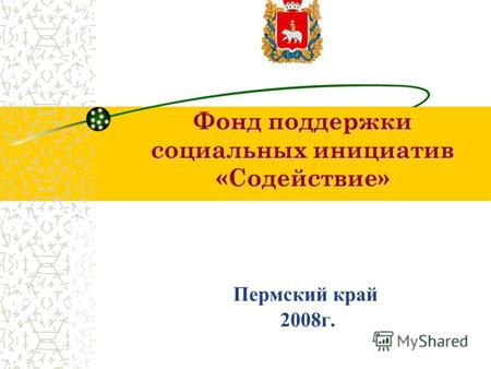 Фонд поддержки социальных инициатив «Содействие» Фонд поддержки социальных инициатив «Содействие» Пермский край 2008г.
