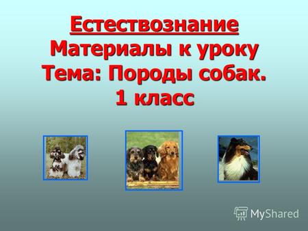 Естествознание Материалы к уроку Тема: Породы собак. 1 класс.