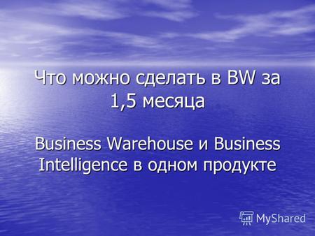 Что можно сделать в BW за 1,5 месяца Business Warehouse и Business Intelligence в одном продукте.