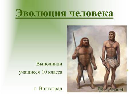 Эволюция человека Выполнили учащиеся 10 класса г. Волгоград.