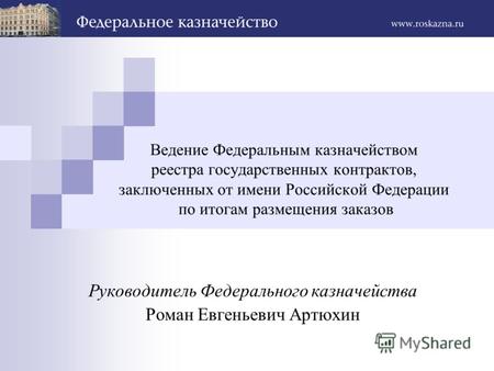 Ведение Федеральным казначейством реестра государственных контрактов, заключенных от имени Российской Федерации по итогам размещения заказов Руководитель.