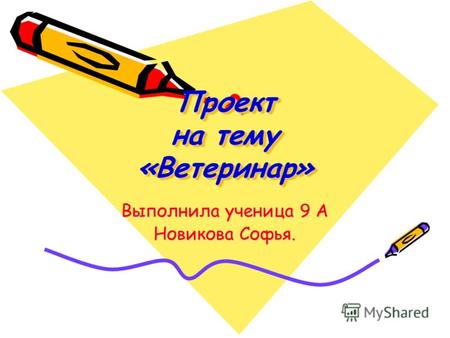 Проект на тему «Ветеринар» Выполнила ученица 9 А Новикова Софья.
