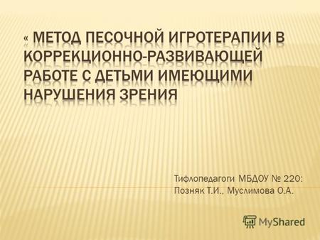 Тифлопедагоги МБДОУ 220: Позняк Т.И., Муслимова О.А.