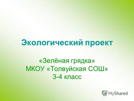 Экологический проект «Зелёная грядка» МКОУ «Толвуйская СОШ» 3-4 класс.