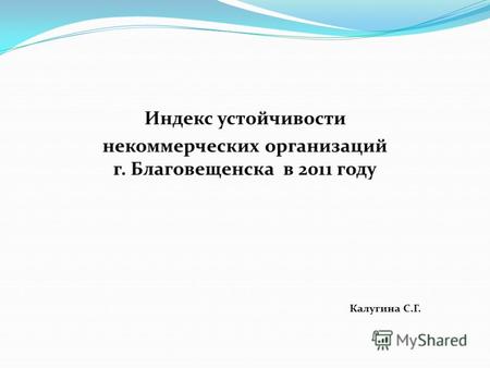Индекс устойчивости некоммерческих организаций г. Благовещенска в 2011 году Калугина С.Г.