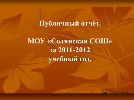 Публичный отчёт. МОУ «Солянская СОШ» за 2011-2012 учебный год.
