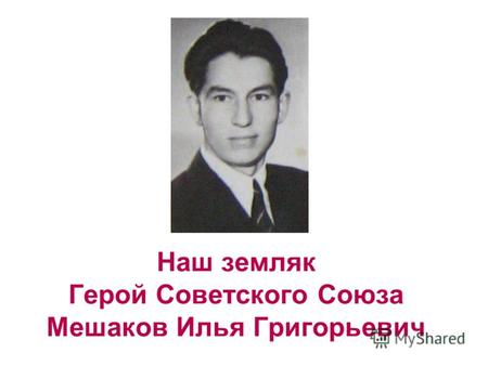 Наш земляк Герой Советского Союза Мешаков Илья Григорьевич.