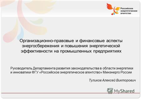 Российское энергетическое агентство 13.08.10 Организационно-правовые и финансовые аспекты энергосбережения и повышения энергетической эффективности на.