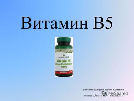 Витамин B5 Выполнил: Панкратов Кирилл и Литвинов Иван Ученики 10 2 класса МОУ Гимназии 12.