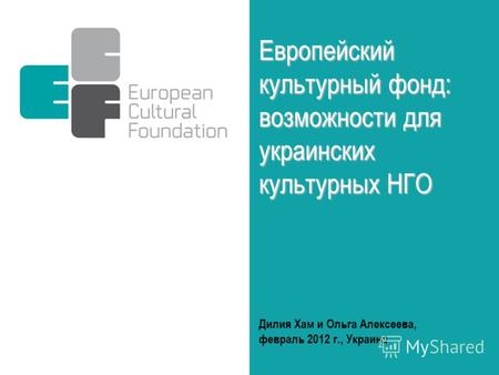 Дилия Хам и Ольга Алексеева, февраль 2012 г., Украина Европейский культурный фонд: возможности для украинских культурных НГО.