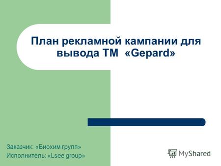 План рекламной кампании для вывода ТМ «Gepard» Заказчик: «Биохим групп» Исполнитель: «Lsee group»