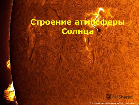 Строение атмосферы Солнца Вспышка на солнечном пятне 875, 2.05.2006г.