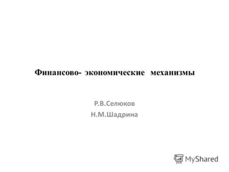 Финансово- экономические механизмы Р.В.Селюков Н.М.Шадрина.