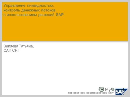 Управление ликвидностью, контроль денежных потоков с использованием решений SAP Виляева Татьяна, САП СНГ.