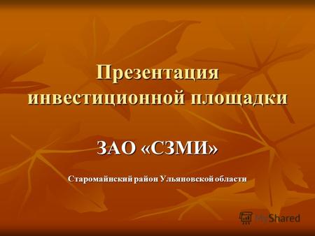 Презентация инвестиционной площадки ЗАО «СЗМИ» Старомайнский район Ульяновской области.