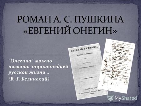 Онегина можно назвать энциклопедией русской жизни… (В. Г. Белинский)
