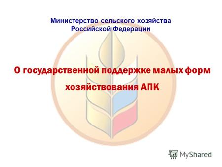 О государственной поддержке малых форм хозяйствования АПК Министерствo сельского хозяйства Российской Федерации.