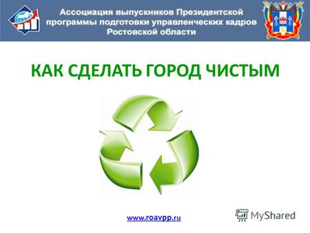 КАК СДЕЛАТЬ ГОРОД ЧИСТЫМ www. roavpp.ru. Описание проблемы В городах области остро стоит вопрос чистоты территорий. Свалки мусора содержат опасные вещества,
