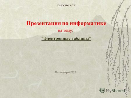 ГАУ СПО КСТ Презентация по информатике на тему: Электронные таблицы Калининград 2012.