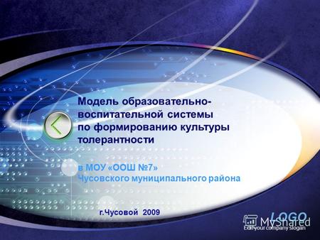 LOGO Edit your company slogan в МОУ «ООШ 7» Чусовского муниципального района г.Чусовой 2009 Модель образовательно- воспитательной системы по формированию.