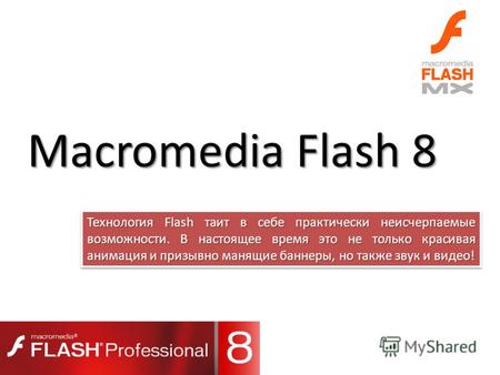 Macromedia Flash 8 Технология Flash таит в себе практически неисчерпаемые возможности. В настоящее время это не только красивая анимация и призывно манящие.