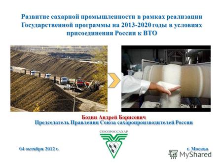 Развитие сахарной промышленности в рамках реализации Государственной программы на 2013-2020 годы в условиях присоединения России к ВТО Бодин Андрей Борисович.
