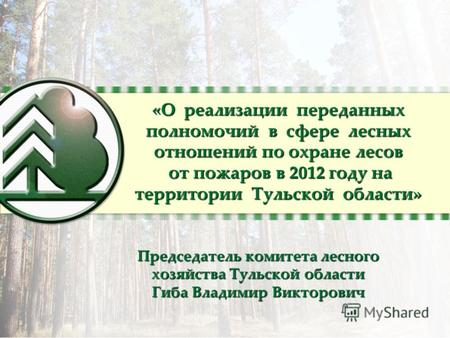 «О реализации переданных полномочий в сфере лесных отношений по охране лесов от пожаров в 2012 году на территории Тульской области» Председатель комитета.