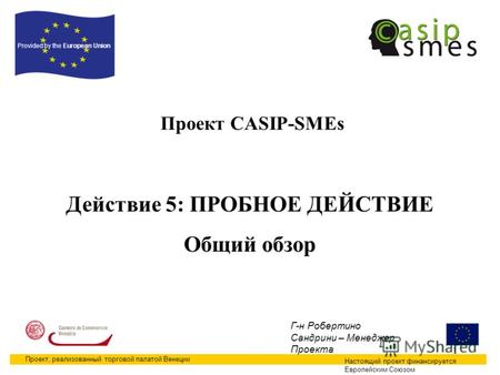 1 Проект CASIP-SMEs Настоящий проект финансируется Европейским Союзом Provided by the European Union Проект, реализованный торговой палатой Венеции Г-н.