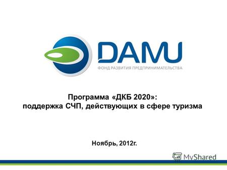 Программа «ДКБ 2020»: поддержка СЧП, действующих в сфере туризма Ноябрь, 2012г.