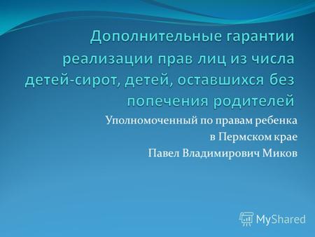 Уполномоченный по правам ребенка в Пермском крае Павел Владимирович Миков.