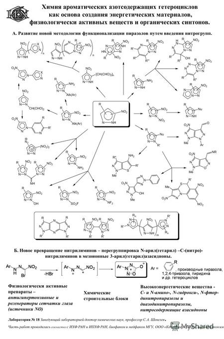 Химия ароматических азотсодержащих гетероциклов как основа создания энергетических материалов, физиологически активных веществ и органических синтонов.