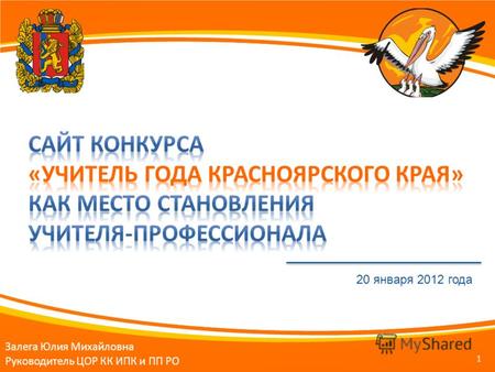 1 Залега Юлия Михайловна Руководитель ЦОР КК ИПК и ПП РО 20 января 2012 года.