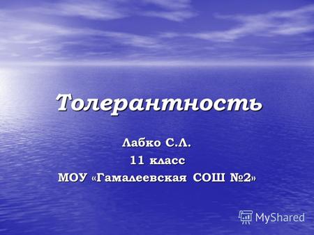 Лабко С.Л. 11 класс МОУ «Гамалеевская СОШ 2» Толерантность.