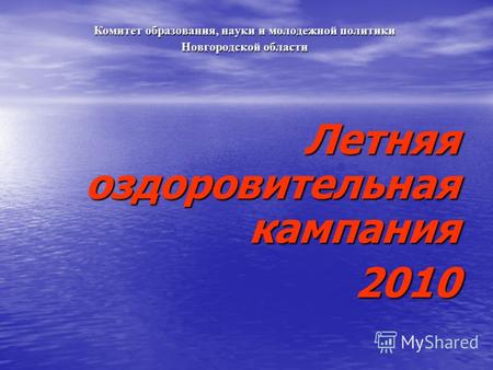 Комитет образования, науки и молодежной политики Новгородской области Летняя оздоровительная кампания 2010.