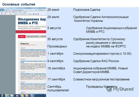 Объединение ММВБ и РТС. Единая платформа развития финансовых рынков. 6 октября 2011.