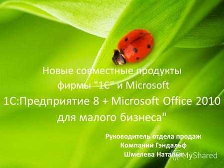 Руководитель отдела продаж Компании Гэндальф Шмелева Наталья Новые совместные продукты фирмы 1С и Microsoft 1С:Предприятие 8 + Microsoft Office 2010.