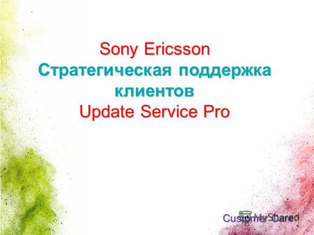 1 CONFIDENTIAL Sony Ericsson Стратегическая поддержка клиентов Update Service Pro Customer Care.
