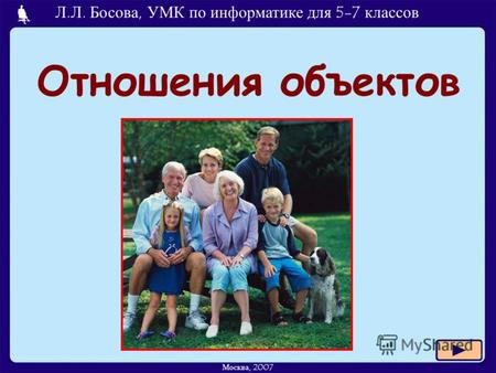 Москва, 2007 Л.Л. Босова, УМК по информатике для 5-7 классов Отношения объектов.
