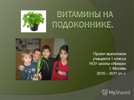 Проект выполнили учащиеся 1 класса НОУ школы «Ирида» г. Москвы 2010 – 2011 уч. г.