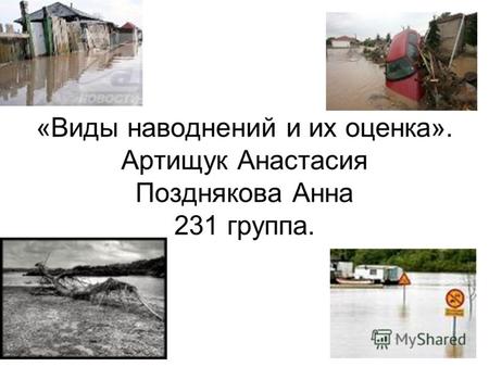 «Виды наводнений и их оценка». Артищук Анастасия Позднякова Анна 231 группа.