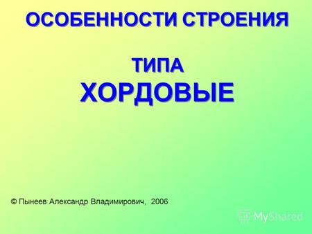 ОСОБЕННОСТИ СТРОЕНИЯ ТИПА ХОРДОВЫЕ © Пынеев Александр Владимирович, 2006.