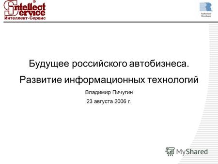 Будущее российского автобизнеса. Развитие информационных технологий Владимир Пичугин 23 августа 2006 г.