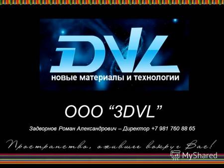 OOO 3DVL Задворнов Роман Александрович – Директор +7 981 760 88 65.