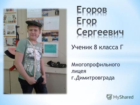 Ученик 8 класса Г Многопрофильного лицея г.Димитровграда.