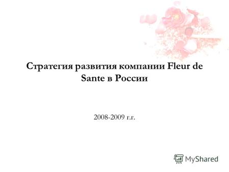 Стратегия развития компании Fleur de Sante в России 2008-2009 г.г.