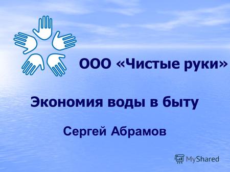 Экономия воды в быту Сергей Абрамов ООО «Чистые руки»