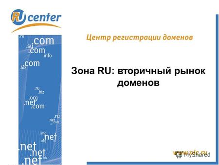 Зона RU: вторичный рынок доменов. RU-CENTER - центр регистрации доменов www.nic.ru 2 Зона RU: вторичный рынок доменов Как только появилась возможность.
